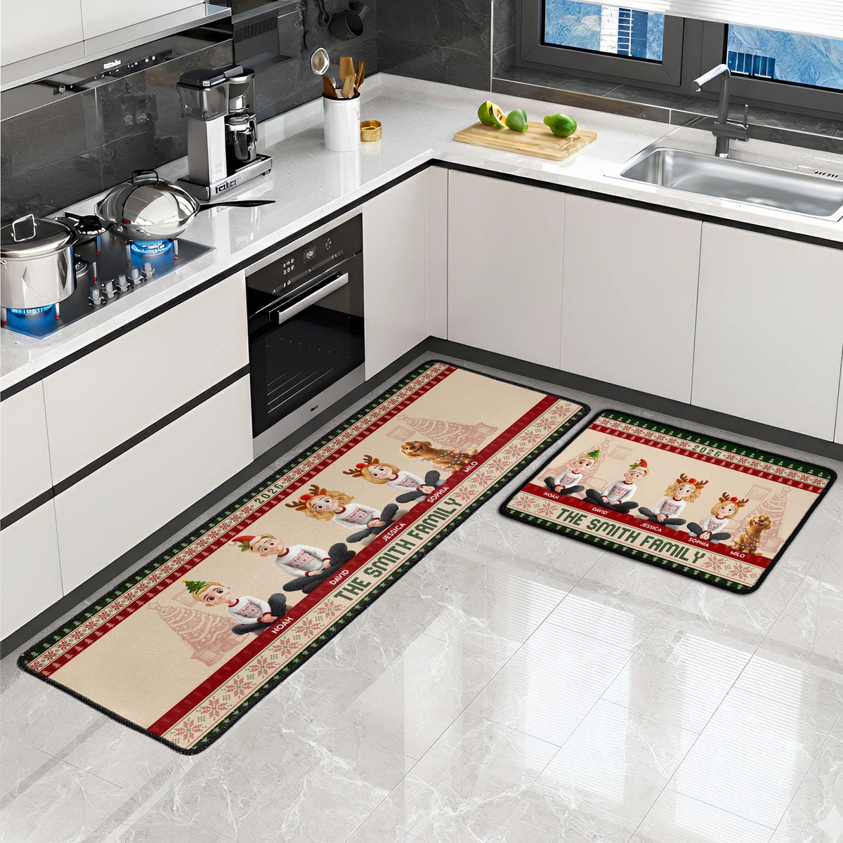 Custom Family Christmas Rug For Entryway - Personalized Runner Rug