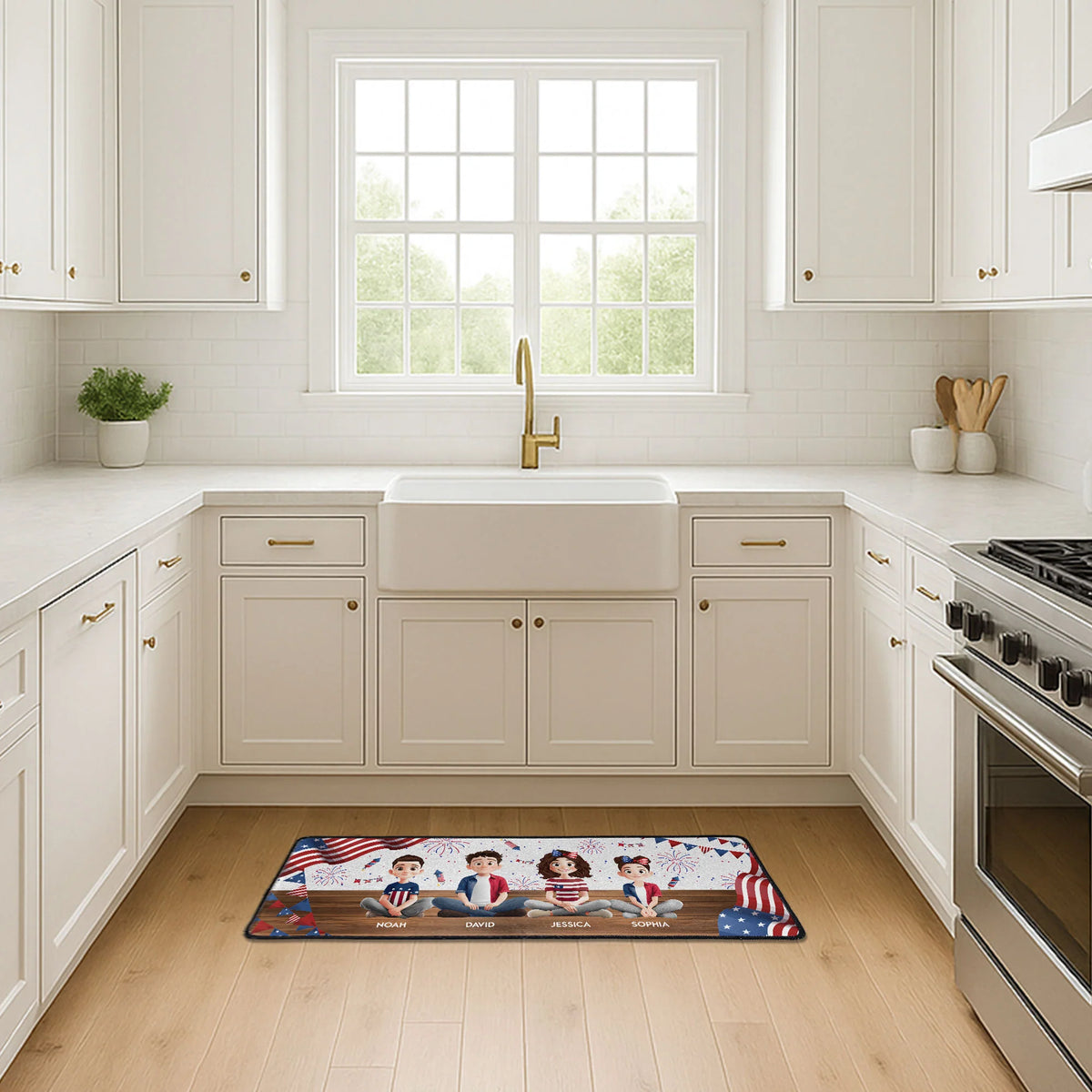Family Sitting Happy Birthday USA - Personalized Runner Rug