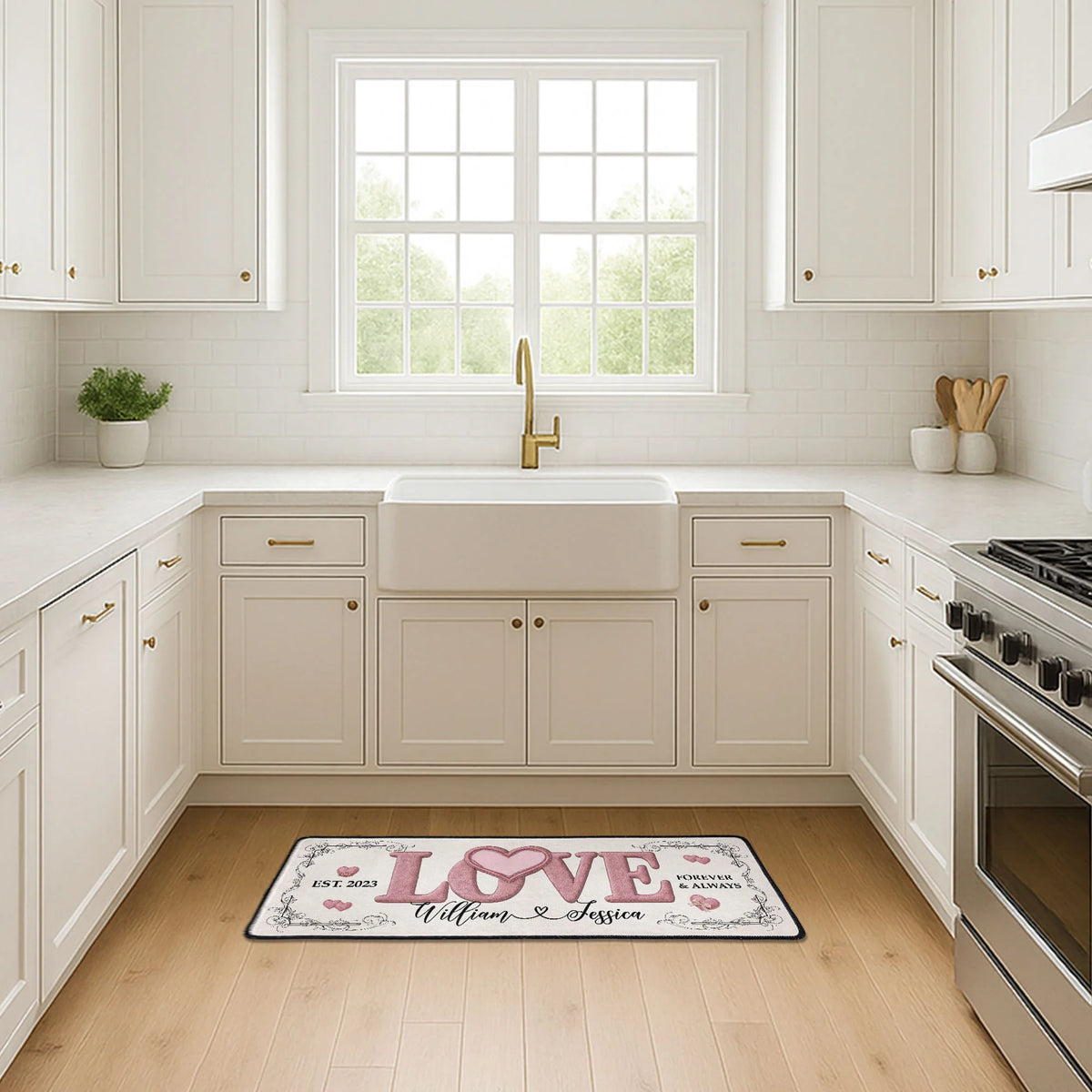 Pink Love Vintage Rose - Personalized Runner Rug