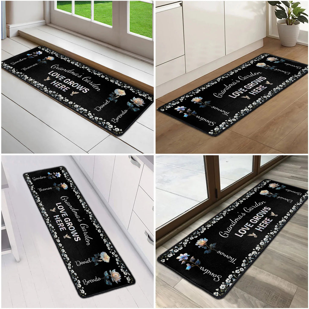 Grandma's Garden Love Grows Here Birth Flower Stained Glass - Personalized Runner Rug