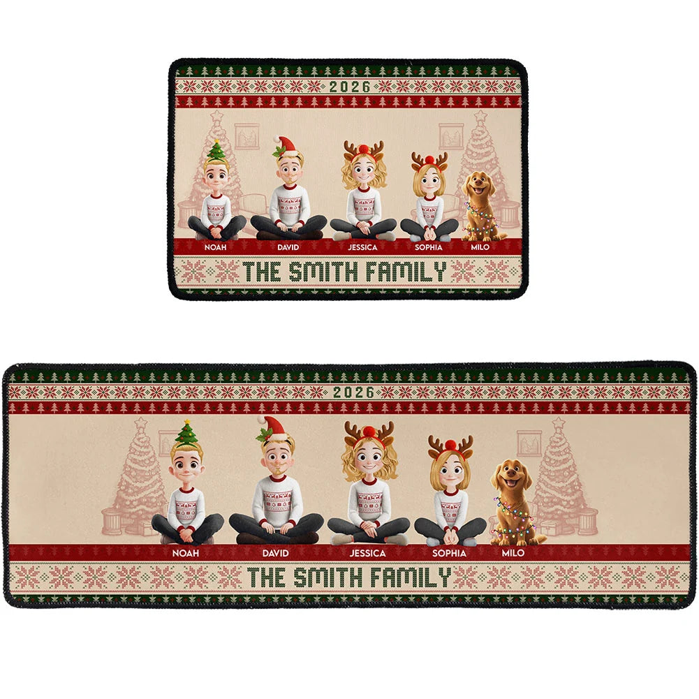 Custom Family Christmas Rug For Entryway - Personalized Runner Rug