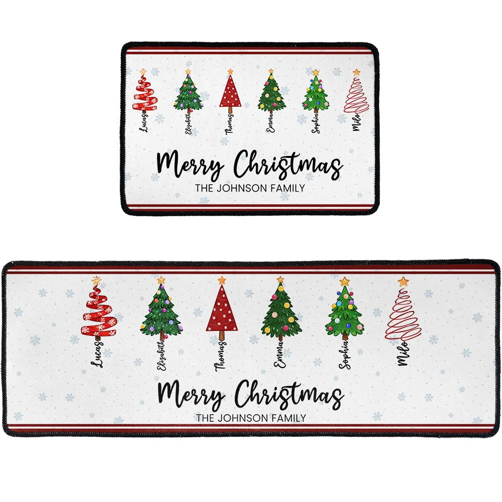 Custom Name Christmas Tree Entryway Living Room Decor - Personalized Runner Rug