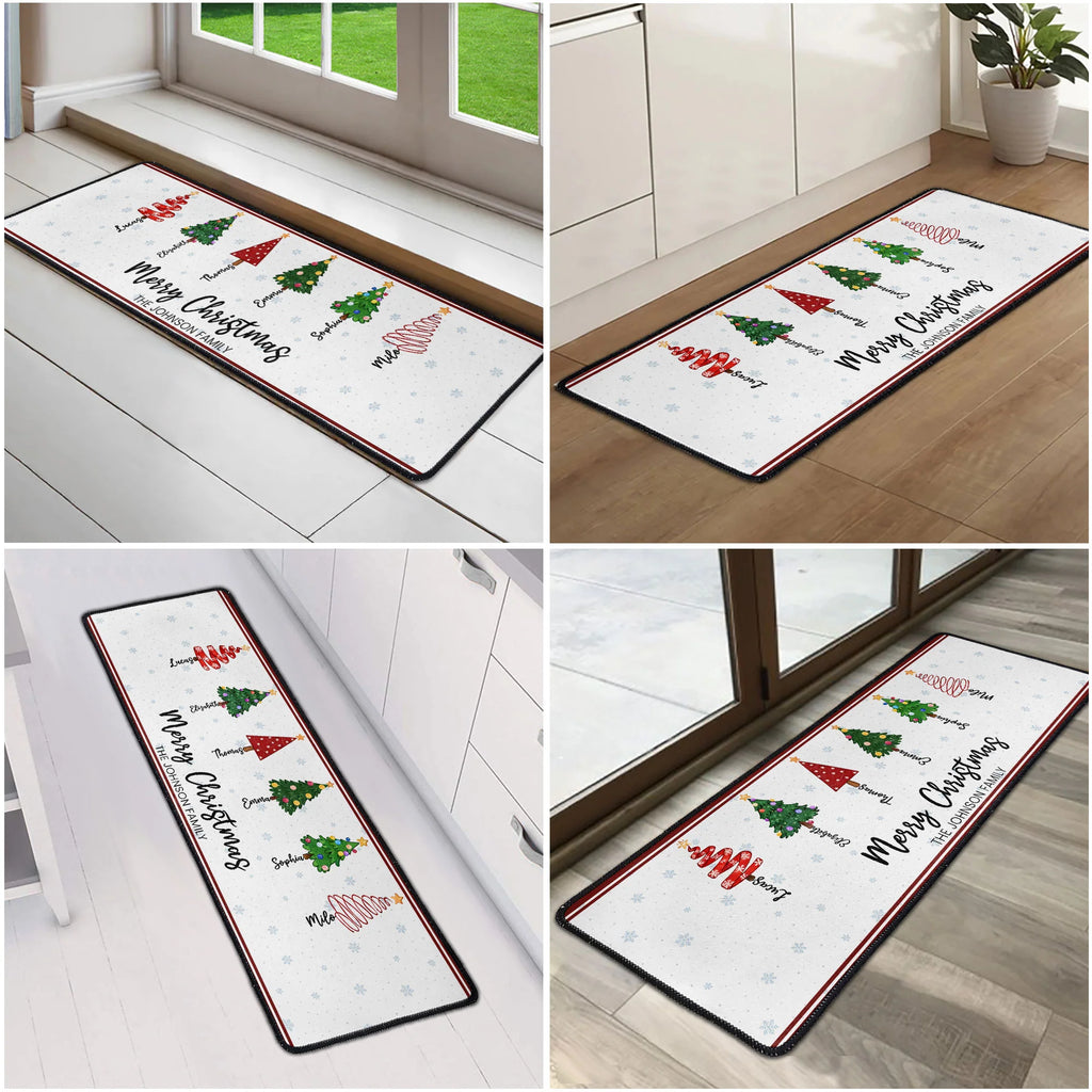 Custom Name Christmas Tree Entryway Living Room Decor - Personalized Runner Rug
