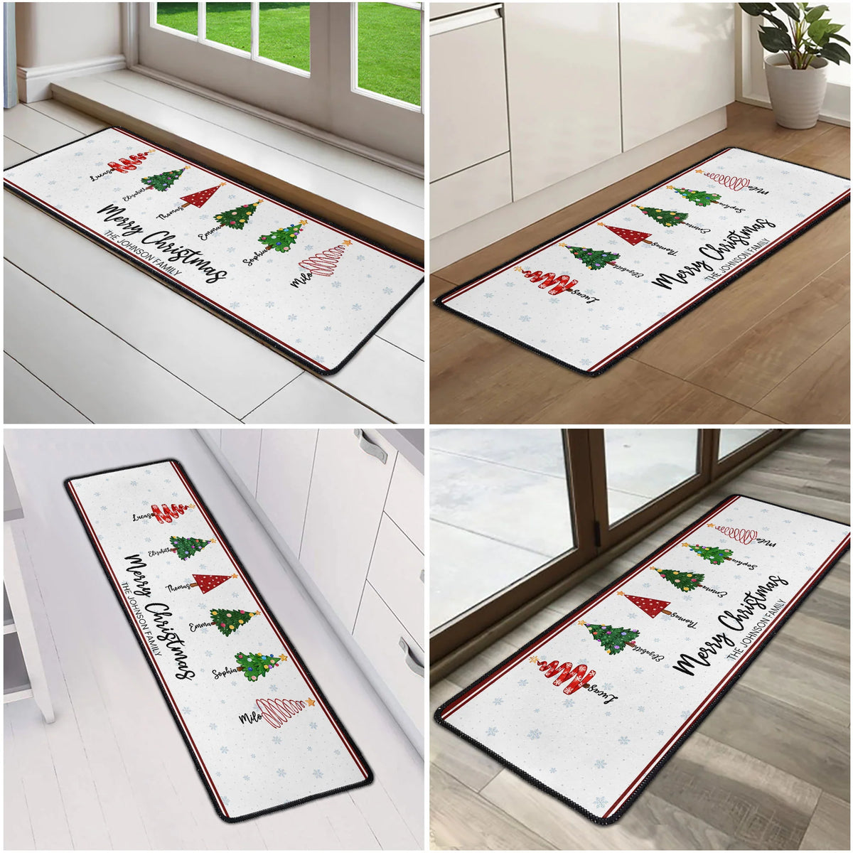 Custom Name Christmas Tree Entryway Living Room Decor - Personalized Runner Rug