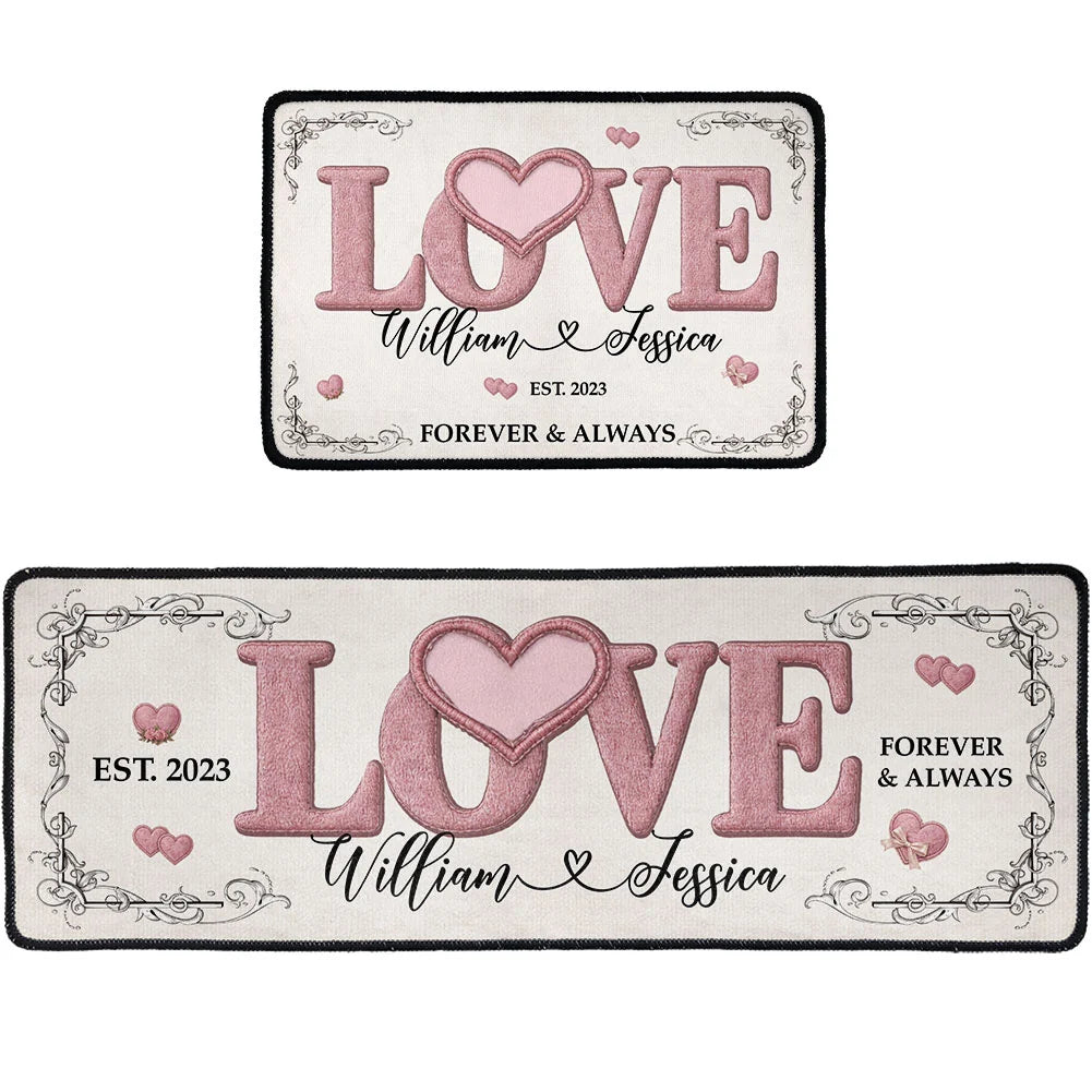 Pink Love Vintage Rose - Personalized Runner Rug