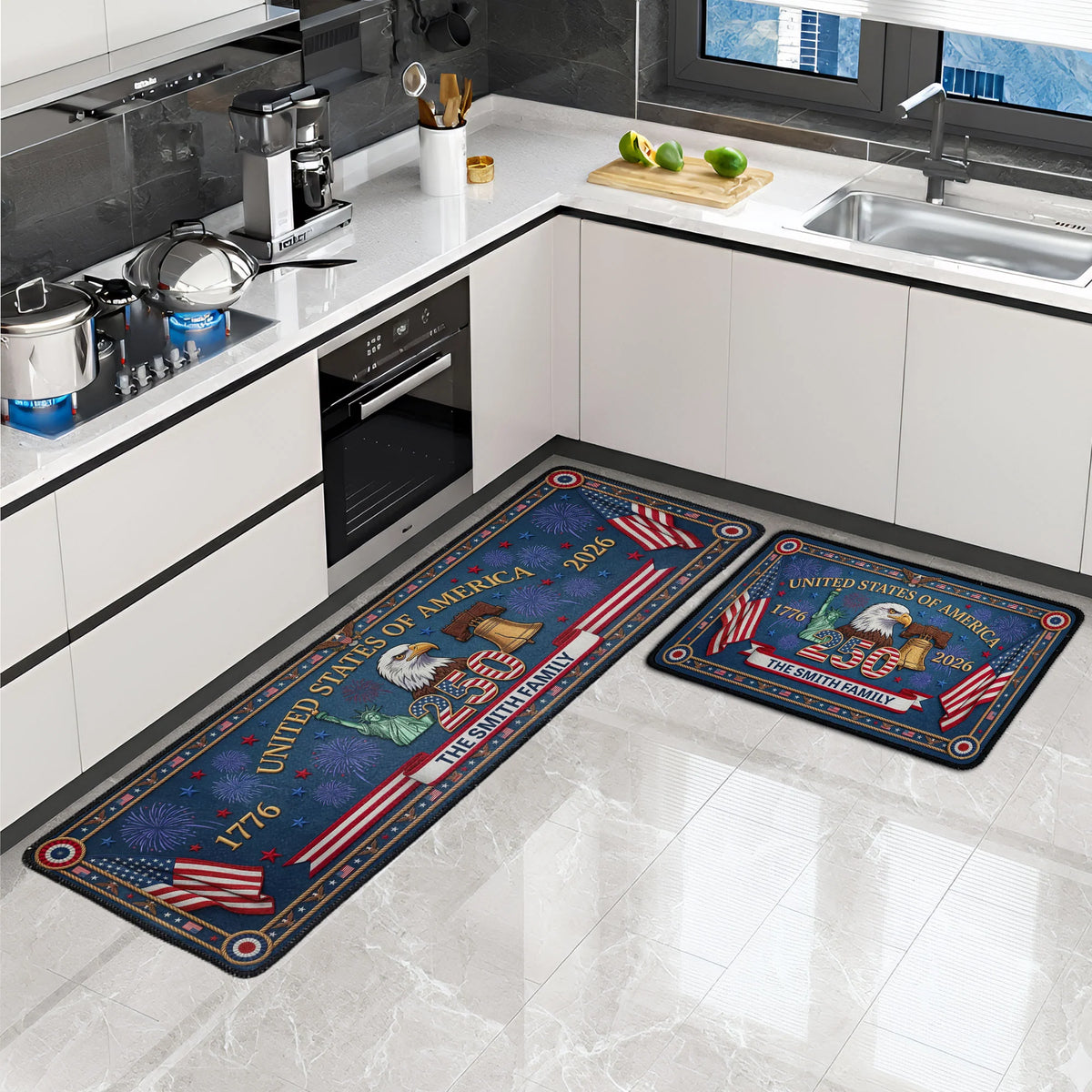 USA 250 Years Of Freedom Faux Pattern - Personalized Runner Rug