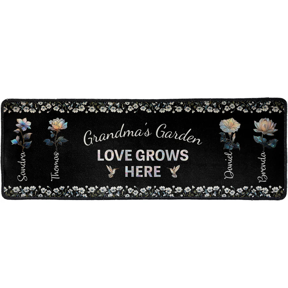 Grandma's Garden Love Grows Here Birth Flower Stained Glass - Personalized Runner Rug