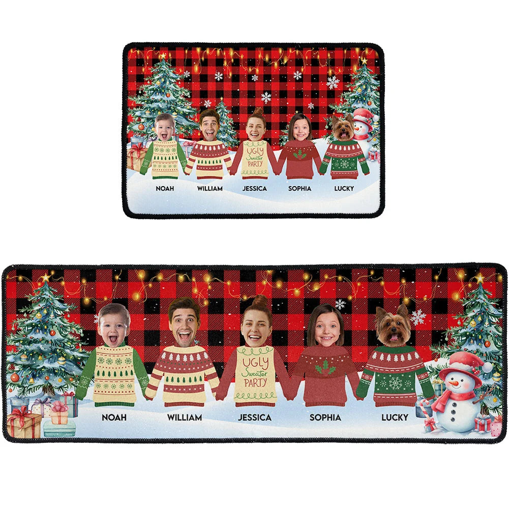 Custom Face Funny Festive Plant Buffalo Plaid - Personalized Photo Runner Rug