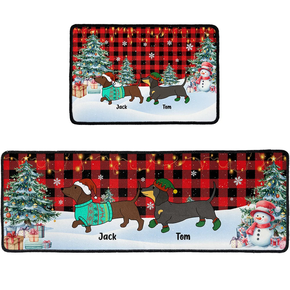 Festive Dogs Dachshund Through The Snow - Personalized Runner Rug