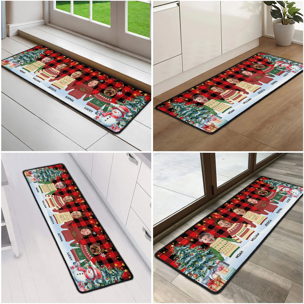 Custom Face Funny Festive Plant Buffalo Plaid - Personalized Photo Runner Rug